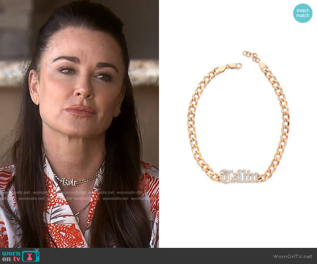 Nicole Rose Gothic Diamond Letter Choker worn by Kyle Richards on The Real Housewives of Beverly Hills