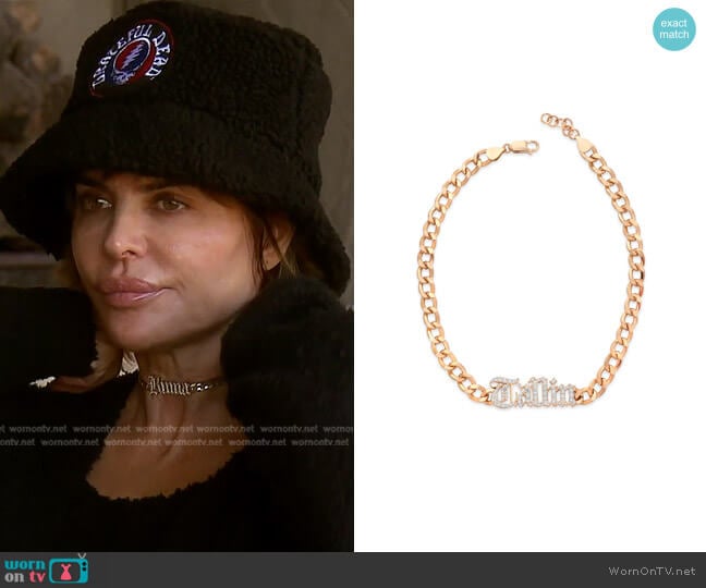 Nicole Rose Gothic Diamond Letter Choker worn by Lisa Rinna on The Real Housewives of Beverly Hills