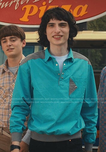 Mike’s blue and grey colorblock shirt on Stranger Things