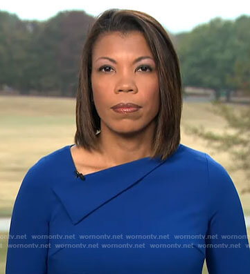 Nikole Killion’s blue folded neckline dress on CBS Mornings