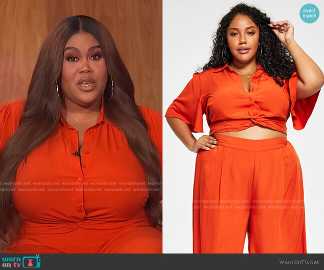 Nina Parker Trendy Plus Size Cropped Knot-Front Top worn by Nina Parker on E! News
