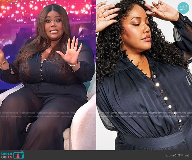 Nina Parker Trendy Plus Size Button-Front Jumpsuit worn by Nina Parker on E! News