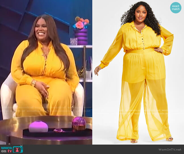 Nina Parker Trendy Plus Size Button-Front Jumpsuit worn by Nina Parker on E! News