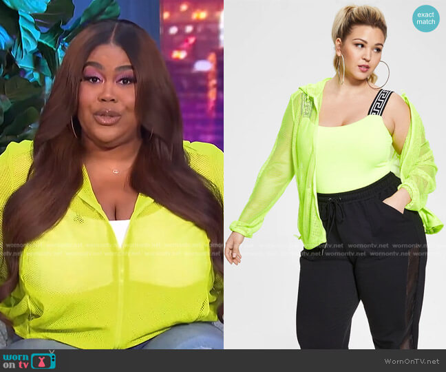 Nina Parker Trendy Plus Size Mesh Hoodie Jacket worn by Nina Parker on E! News