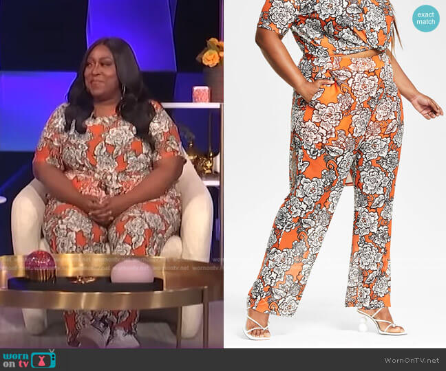Nina Parker Trendy Plus Size Printed Mesh Pants worn by Loni Love on E! News
