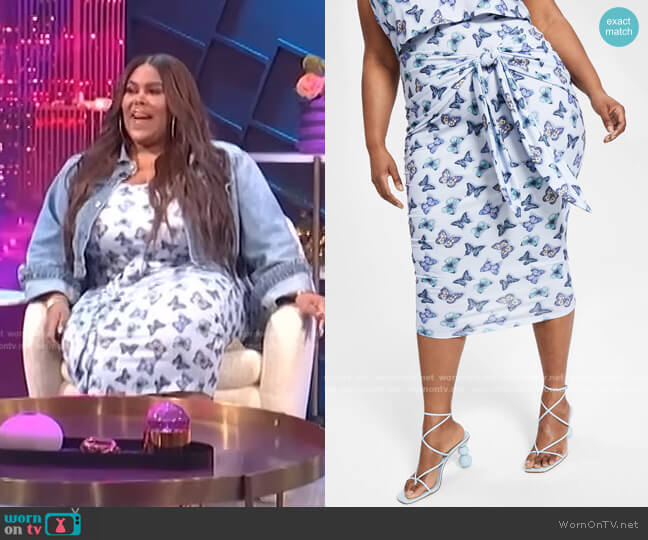 Nina Parker Trendy Plus Size Printed Tie-Front Midi Skirt worn by Nina Parker on E! News