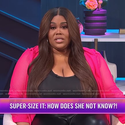 Nina’s pink mesh jacket on E! News Nightly Pop