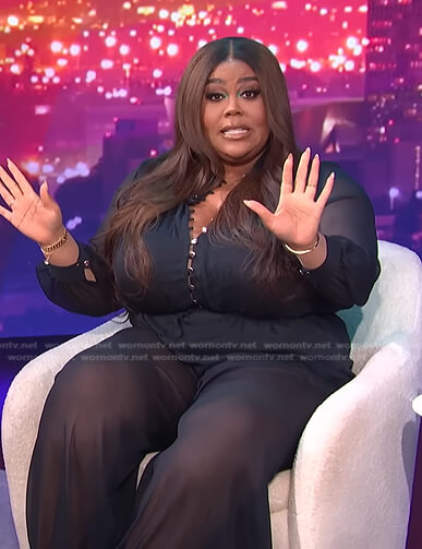 Nina’s black sheer jumpsuit on E! News Nightly Pop