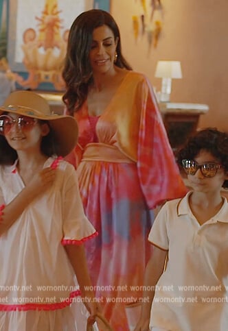 Nina’s tie dye silk maxi dress on The Real Housewives of Dubai