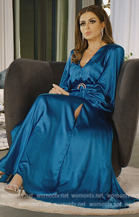 Nina’s blue satin maxi dress on The Real Housewives of Dubai