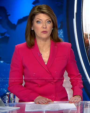 Norah’s pink blazer on CBS Evening News