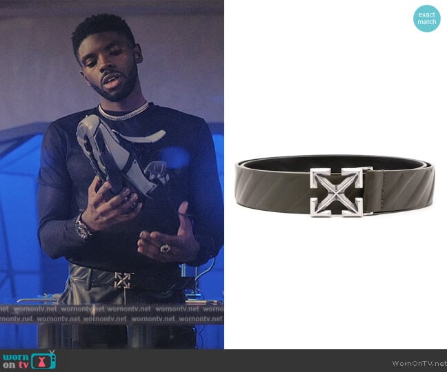 Off-White Arrows-motif Diagonals-embossed belt worn by Tom Swift (Tian Richards) on Tom Swift
