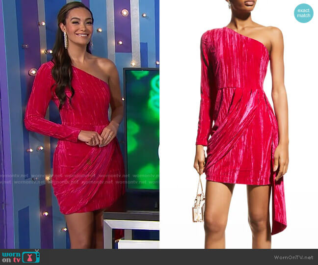 One33 Social One-Sleeve Crushed Velvet Dress worn by Alexis Gaube on The Price is Right