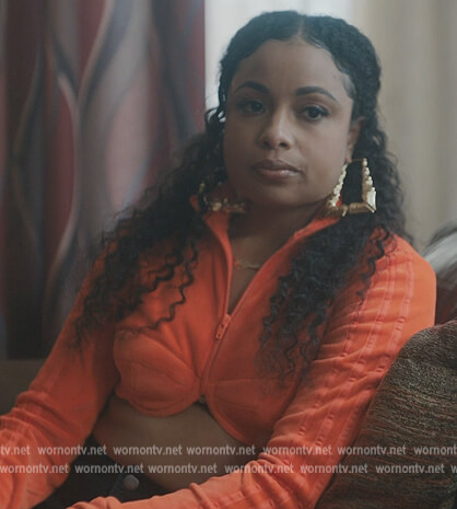 Tiffany’s orange velvet cropped top on The Chi
