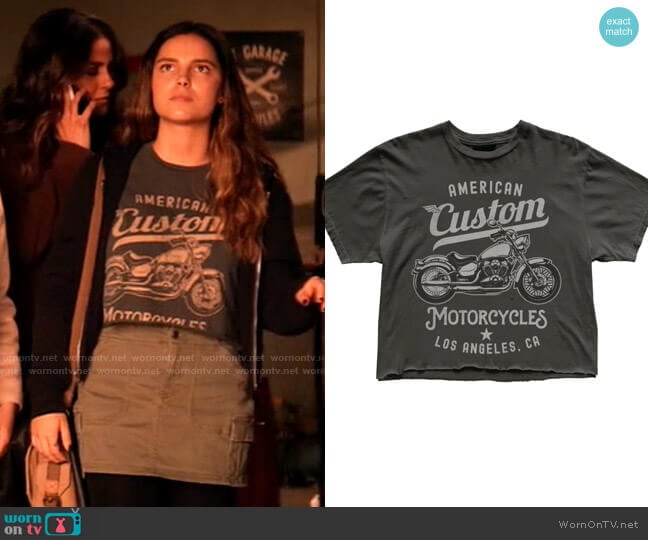 The Original Retro Brand American Custom Motorcycle Black Label Crop Tee worn by Sarah Cushing (Inde Navarrette) on Superman and Lois