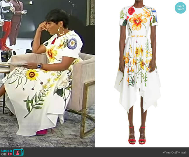 Oscar de la Renta Floral Cotton Poplin Midi Dress worn by Tamron Hall on Tamron Hall Show