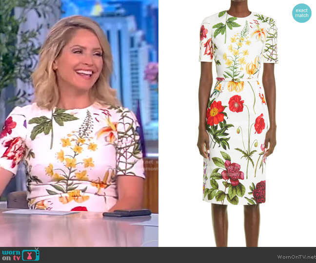 Oscar de la Renta Floral Belted Stretch Cotton Twill Dress worn by Sara Haines on The View