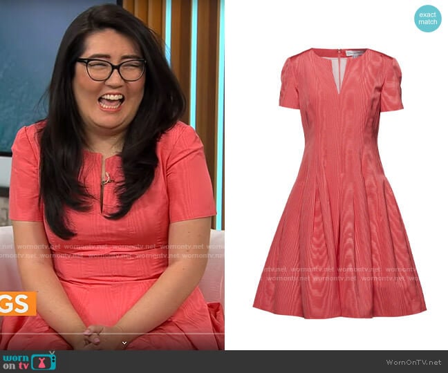 Oscar de la Renta Pleated cotton-blend taffeta dress in Coral