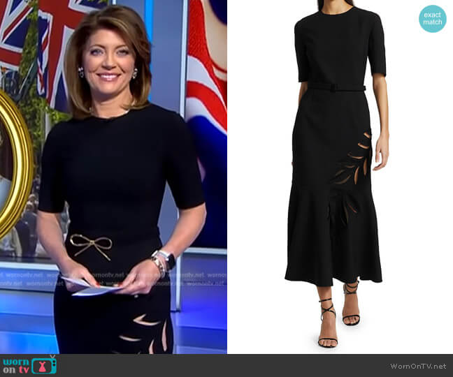 Oscar de la Renta Short Sleeve Crew Neckline Cocktail Dress worn by Norah O'Donnell on CBS Evening News