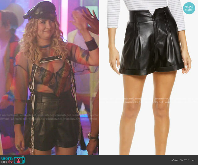 Paige Blanka Faux Leather Shorts worn by Amanda Carrington (Eliza Bennett) on Dynasty