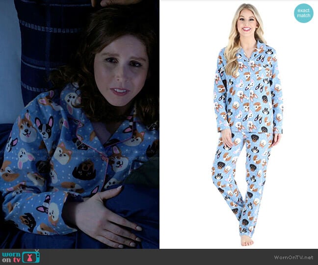 PajamaMania Cotton Flannel PJ Set in Blue Dogs worn by Joanna Gold (Vanessa Bayer) on I Love That For You