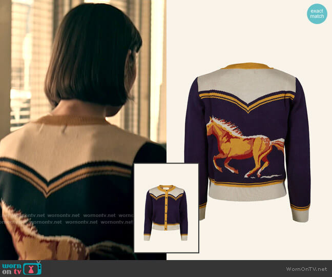 Palava Vera Jacquard Horse Cardigan worn by Chrissy Beppo (Sofia Hasmik) on Superman and Lois