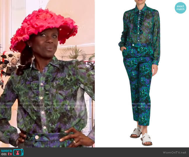 Plan C Daisies Sheer Georgette Blouse worn by Deborah Roberts on Good Morning America