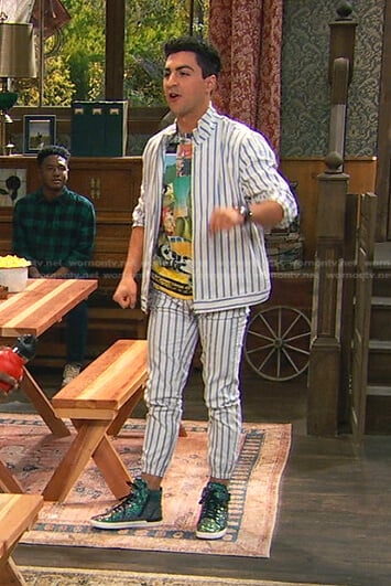 Parker’s white striped jacket and pants on Bunkd
