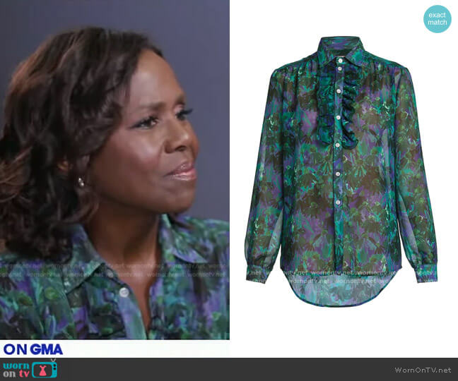 Plan C Daisies Sheer Georgette Blouse worn by Deborah Roberts on Good Morning America
