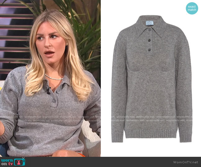 Prada Bra-Detailed Cashmere Polo Sweater worn by Morgan Stewart on E! News