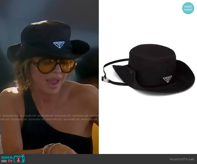 Prada Re-Nylon Triangle Logo Black Hat worn by Lisa Rinna on The Real Housewives of Beverly Hills