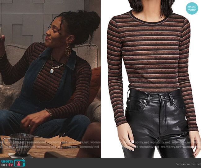 Rag and Bone Striped Metallic Long Sleeve Tee worn by Talia (Aubin Wise) on First Kill