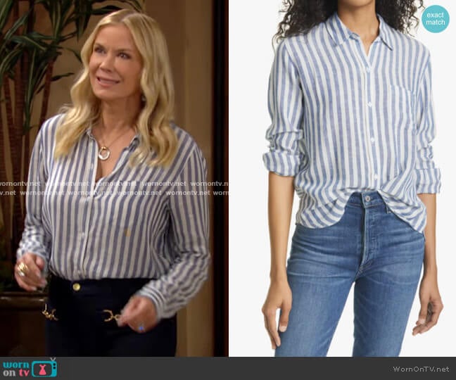 Rails Charli Shirt in Echo Stripe worn by Brooke Logan (Katherine Kelly Lang) on The Bold and the Beautiful