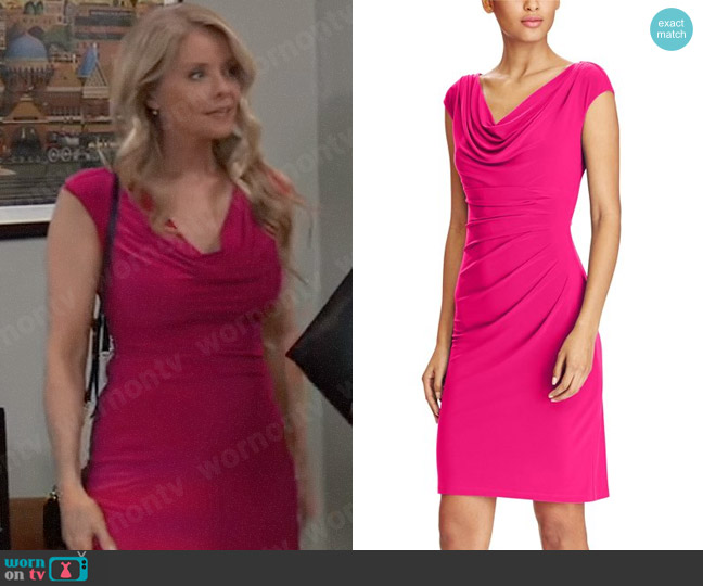 LAUREN Ralph Lauren Rose Matte Jersey Cowl Neck Dress worn by Felicia Scorpio (Kristina Wagner) on General Hospital