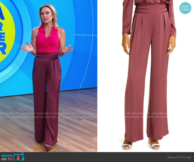 Ramy Brook Wide Leg Silk Pants worn by Amy Robach on Good Morning America