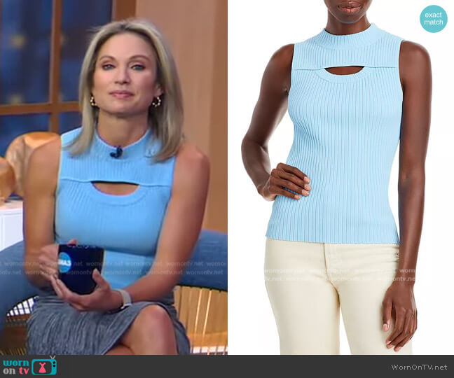 Rebecca Taylor Cutout Rib Knit Sweater Tank worn by Amy Robach on Good Morning America