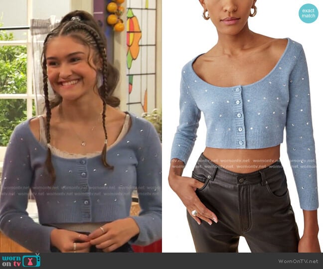 Reformation Nathalia Embellished Cardigan worn by Cami Rivera (Marissa Reyes) on Ravens Home