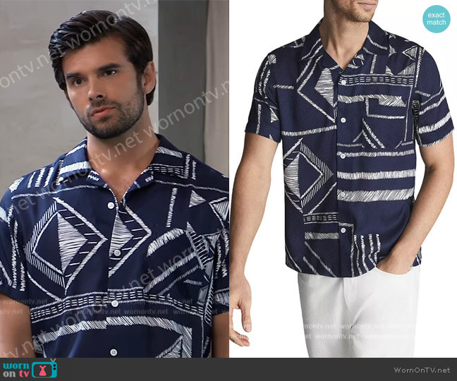 Reiss Mackrae Short Sleeve Tribal Print Shirt