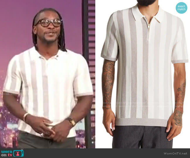 Reiss Marino Colorblock Stripe Polo Shirt worn by Scott Evans on Access Hollywood