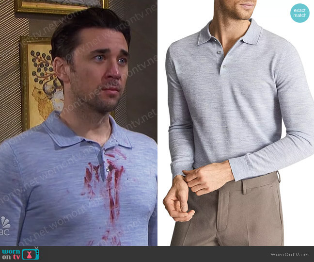 Reiss Trafford Long Sleeve Merino Wool Polo worn by Chad DiMera (Billy Flynn) on Days of our Lives