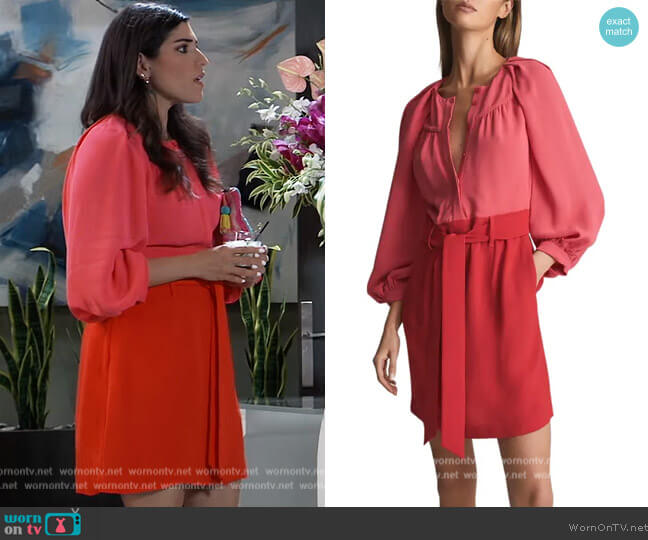 Reiss Valentina Colorblock Long Sleeve Minidress worn by Brook Lynn Quartermaine (Amanda Setton) on General Hospital