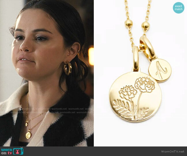 Rellery Marigold Initial Necklace - October Flower worn by Mabel Mora (Selena Gomez) on Only Murders in the Building