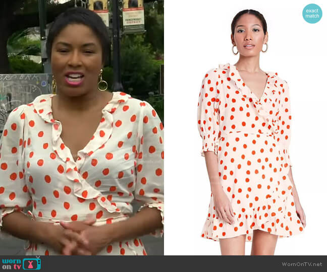 Rixo for Target Polka Dot Puff Sleeve Ruffle Wrap Dress worn by Alicia Quarles on Good Morning America