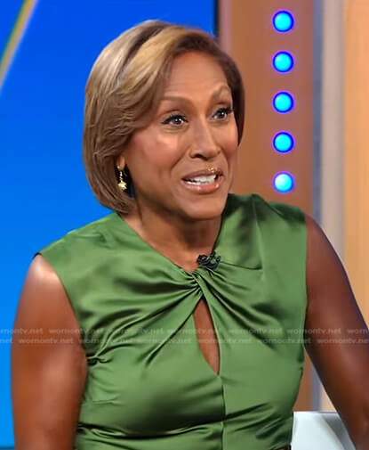 Robin’s green twist neckline satin dress on Good Morning America