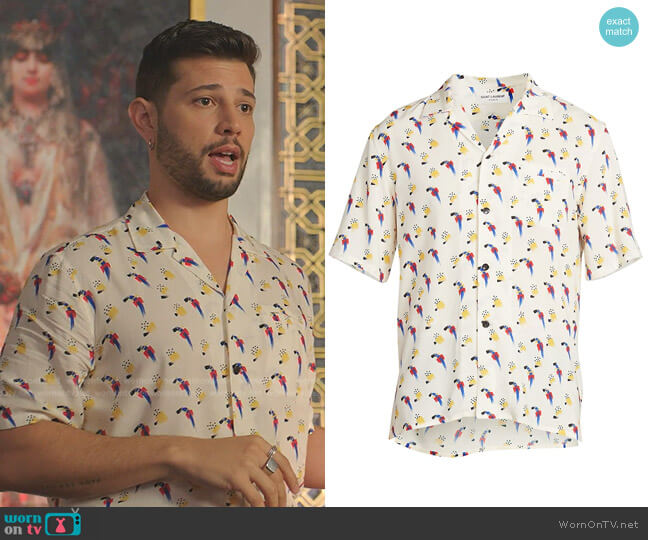 Saint Laurent Abstract Print Shark Collar Shirt worn by Sam Flores (Rafael de la Fuente) on Dynasty