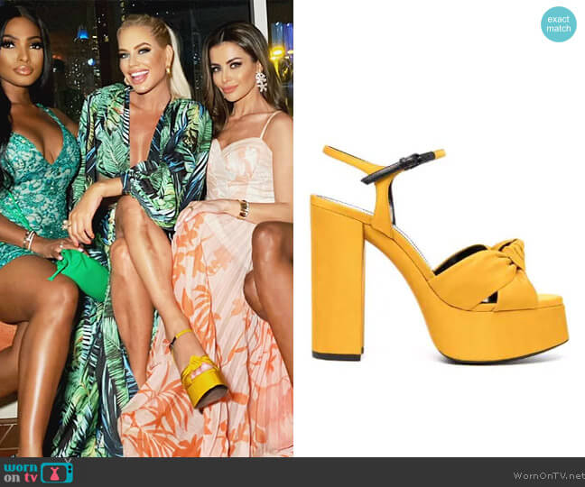 Saint Laurent Bianca knot detail 130mm sandals worn by Caroline Stanbury (Caroline Stanbury) on The Real Housewives of Dubai