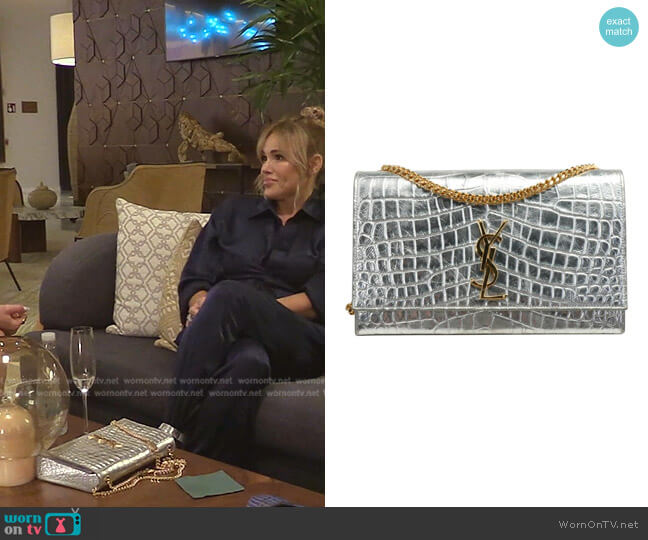 Saint Laurent Kate Embossed Croc Shoulder Bag worn by Diana Jenkins on The Real Housewives of Beverly Hills