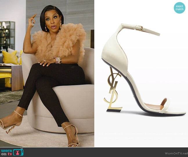 Saint Laurent Opyum YSL Calfskin Ankle-Strap Sandals worn by Caroline Brooks (Caroline Brooks) on The Real Housewives of Dubai