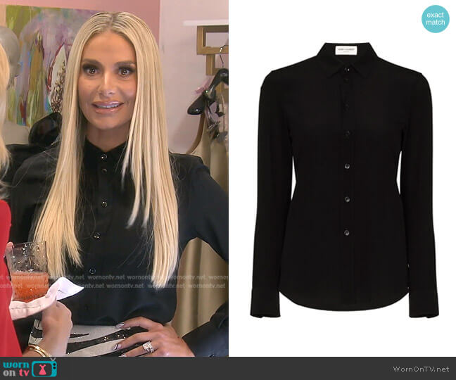 Saint Laurent Classic Collar Silk Shirt worn by Dorit Kemsley on The Real Housewives of Beverly Hills