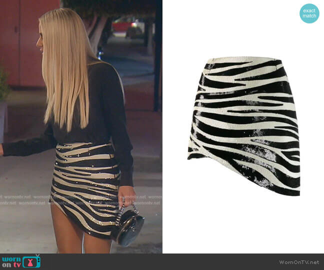 Saint Laurent Zebra Stripe Sequin Mini Skirt worn by Dorit Kemsley on The Real Housewives of Beverly Hills